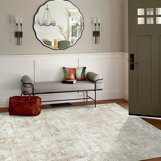 6x9 Area Rugs for Living Room Rug Washable: Modern Rug for Dining Room Bedroom Carpet Non Slip Low Pile 6 by 9 Indoor Abstract Nursery Home Office Beige-CubbioJoy