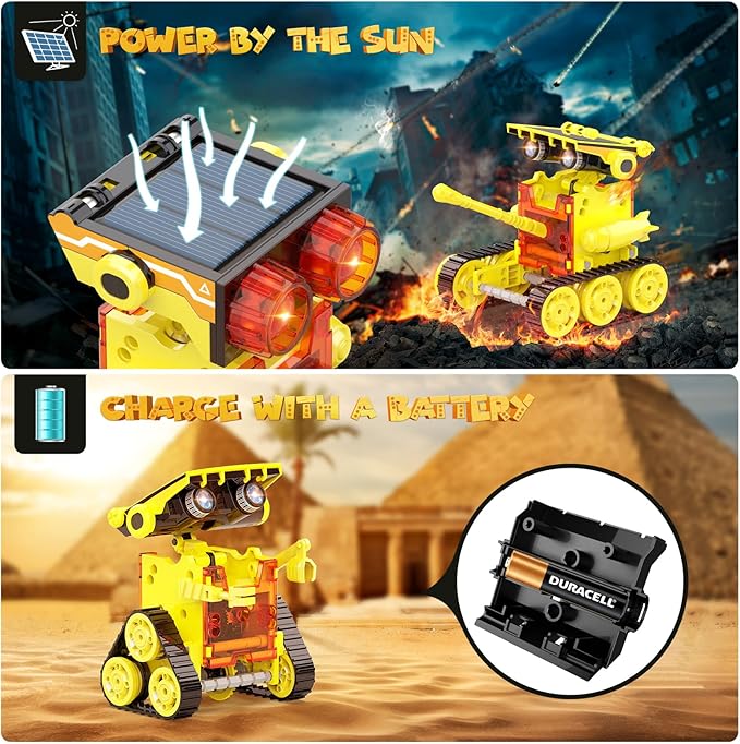30-in-1 STEM Solar Robot Kit Toys, 243 Pieces Educational Building Science Experiment Kit for Kids Aged 8-12, Birthday Gifts Kids Aged 8 9 10 11 12 13 Years Old(Yellow)-CubbioJoy