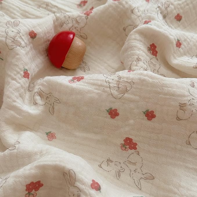 BuLuTu Cute Flower Rabbit Toddler Pillowcase for Girls Boys Soft Breathable Muslin Cotton Kids Pillow Covers, Animal Themed Small Pillow Case for Crib/Toddler Bed, 14"x20", Envelope Closure-CubbioJoy