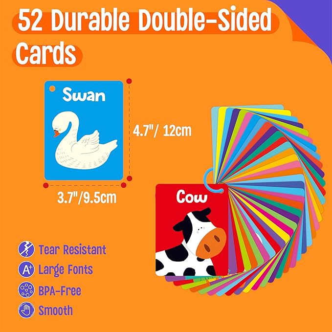 52 PCS Word Flashcards, 52 CVC Words & 52 CVCC, CCVC Words Double-Sided Cards with 2 Rings, Vocabulary Phonics Learning, Educational Tool for Preschool, Kindergarten, Toddlers-CubbioJoy