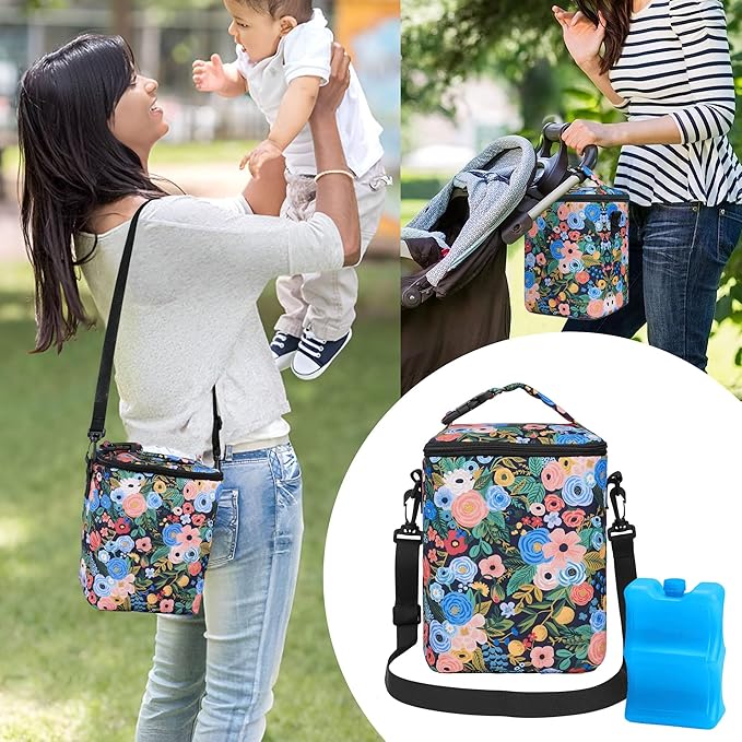 Breastmilk Cooler Bag with Ice Pack Fits 4 Baby Bottles Up to 9 Ounce Insulated Baby Bottle Bag Breast Milk Cooler on The Go with Strap Baby Bottle Cooler Bag for Nursing Mom Daycare or Travel-CubbioJoy