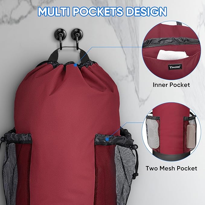 BALEINE 120L Laundry Bag Backpack, 900D Oxford Fabric Large Travel Laundry Bags with Shoulder Straps and 2 Mesh Pockets for College Dorm, Apartment, Laundromat (Red, 120L)-CubbioJoy