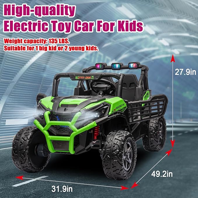 24V 2 Seater Kids Ride On Car with Remote Control,4WD Battery Powered,Electric Vehicles Toy Car for 3+ Years Kids(Green)-CubbioJoy