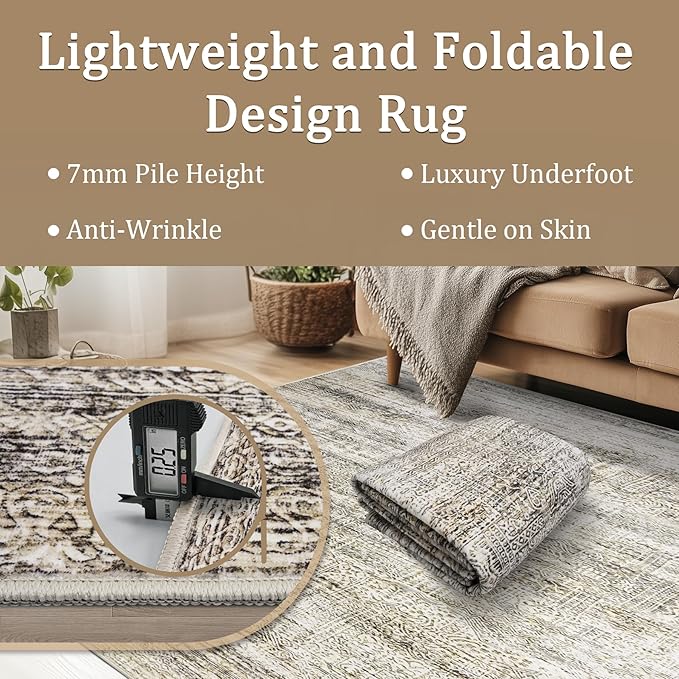 6x9 Area Rug Living Room Rugs - Washable Rug Large Modern Abstract Soft Thin Carpets Indoor Floor No Slip Vintage Carpet for Bedroom Under Dining Table Nursery Home Office Decor Nature-CubbioJoy