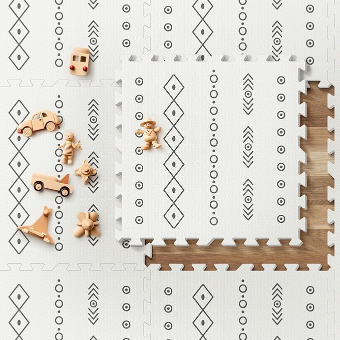 Baby Foam Play Mat, PIGLOG 72x48 Baby Crawling Mat, Floor Mats for Kids for Infants with Interlocking Floor Tiles, Toddler Playmats for Indoor and Outdoor, Easy to Clean Playroom Mats, Bohemia-CubbioJoy