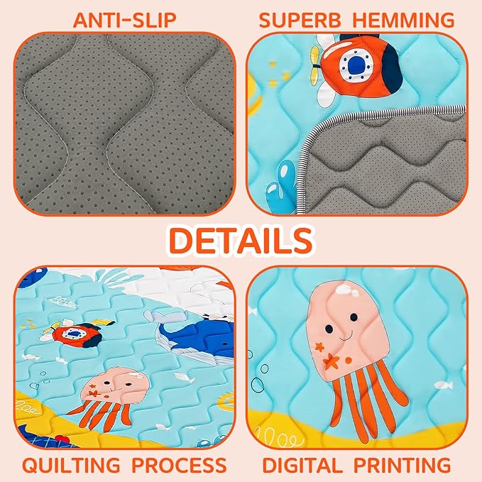 Baby Play Mat - Thicken 71x59 Inch Soft Foam Crawling Mat for Playpen & Floor, Non-Slip Waterproof Playmats for Infants & Toddlers, Portable Foldable & Machine Washable, Ocean World-CubbioJoy