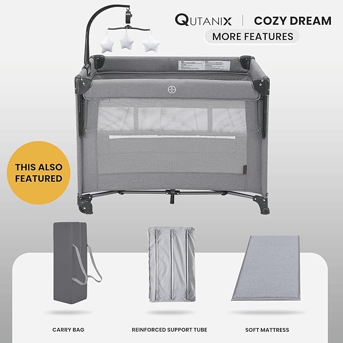 2-in-1 Baby Playard, Pack and Play Bassinet, Easy Folding Portable Crib with Music Mobile for Newborn to Toddlers (Grey)-CubbioJoy