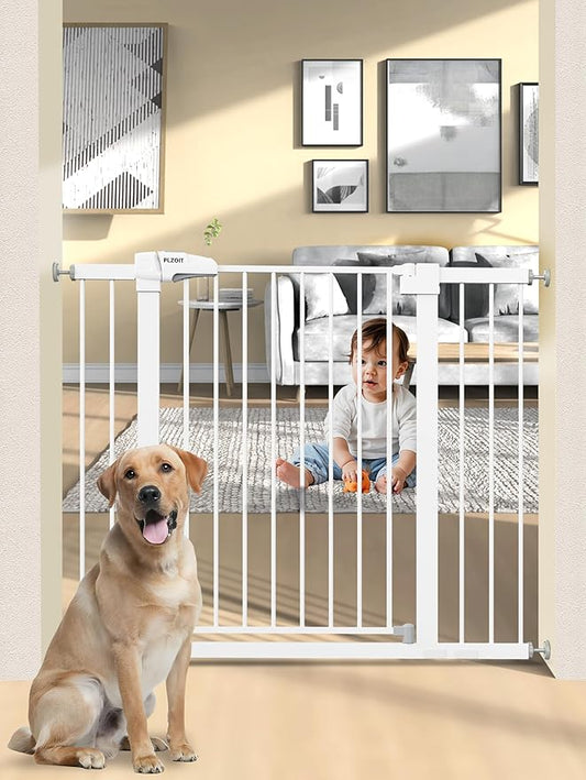 36.2" Extra Tall Baby Gate for Stairs, 29.5-46" Wide Dog Gate for Doorways, Walk Thru Auto Close Metal Child Gate for The House, Stairs and Doorways, Pet Gate Pressure Mounted Dog Gate Indoor (White)-CubbioJoy