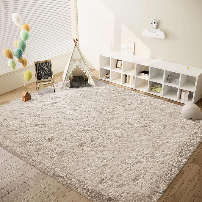 6x9 Area Rug for Living Room: Fluffy Shag Soft Washable Rugs Large Fuzzy Plush Indoor Carpet for Bedroom Nursery Playroom Kids Girls Boys Room (Camel, 6'x9')-CubbioJoy