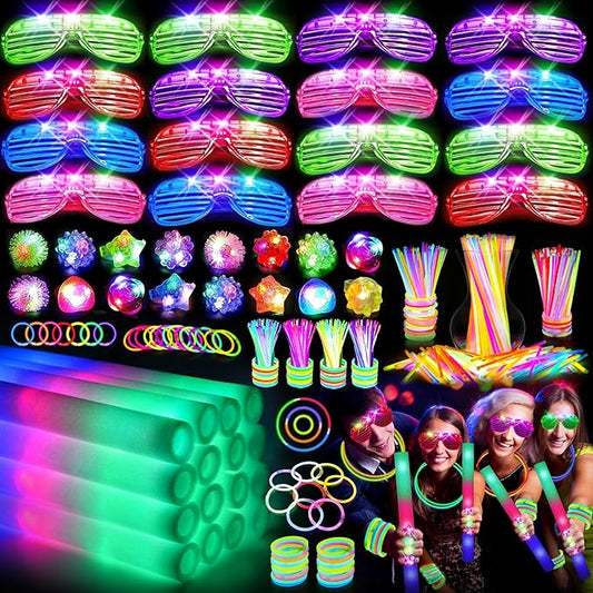 150 PCS Glow in the Dark Party Supplies, 16 Foam Sticks, 16 LED Glasses, 100 Glow Sticks and 18 Finger Lights for Neon Party, Wedding, Birthday, Concert, New Year, Carnivals, Raves-CubbioJoy