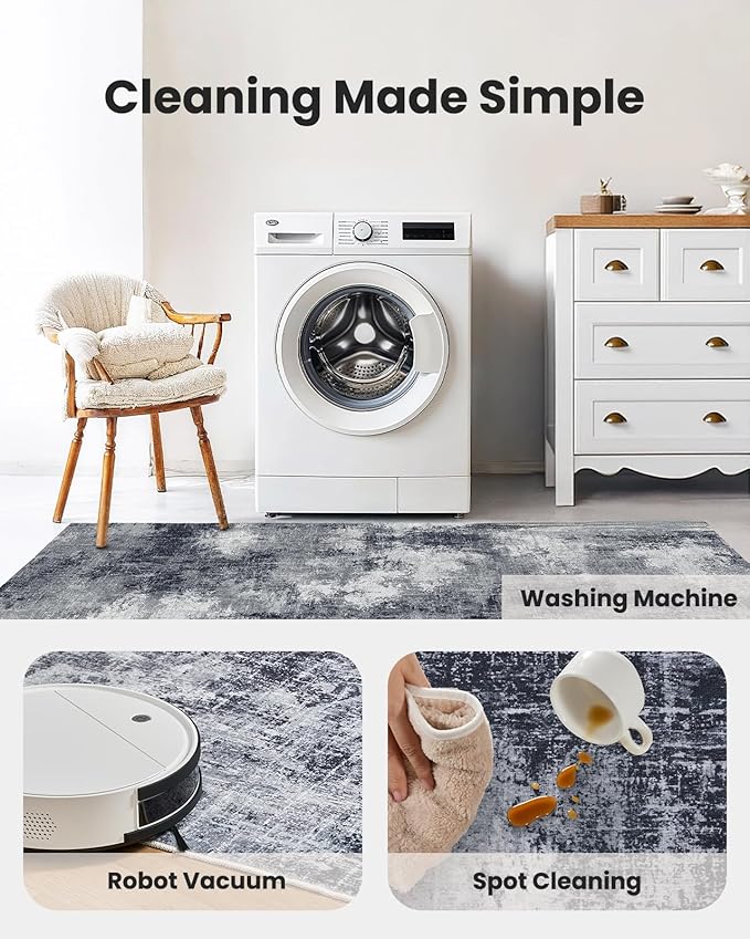 AMADA HOMEFURNISHING Washable Entry Rug,2x3 Modern Abstract Rug with Short Pile and Non-Slip Backing, Small Rug with Abstract Pattern for Entryway, Kitchen and Living Room, Grey-CubbioJoy