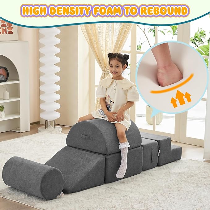 jela Foam Blocks 6Pcs Soft Play Equipment Luxury Miss Fabric, Toddler Climbing Toys Indoor Soft Play Climbing for Toddlers, Lightweight Climbing Blocks for Babies, Kids, Climb and Crawl Foam Playset-CubbioJoy