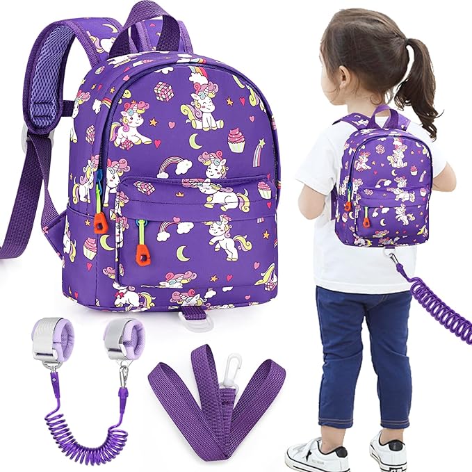 Accmor Toddler Harness Backpack Leash, Cute Baby Unicorn Backpacks with Anti Lost Wrist Link, Adorable Mini Child Backpack Leashes for Walking, Keep Kids Close Backpack Rope Tether Rein for Girls-CubbioJoy