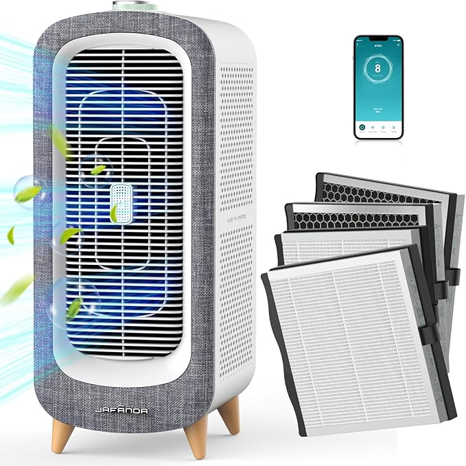 Jafända Air Purifiers for Home Large Room Up To 2105ft², 4×True HEPA 13 Activated Carbon Air Filter, Quiet Air Cleaner for Bedroom Removes 99.97% Dust Smoke Odor Pollen Pets Hair Dander Allergies-CubbioJoy