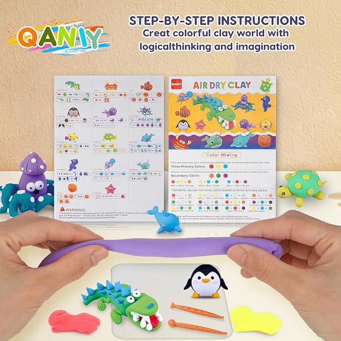 Air Dry Clay for Kids,Modeling Clay Kit,14 Species of Marine Life DIY Molding Clay Art Crafts Set,Ultra Light & Soft,Safe Non-Toxic,Toys Gifts for Age 4 5 6 7 8+ Years Old Boys Girls Kids-CubbioJoy