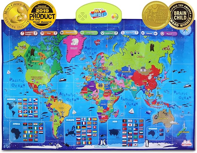 BEST LEARNING i-Poster My World Interactive Map - Educational Talking Toy for Kids of Ages 5 to 12 Years Old-CubbioJoy