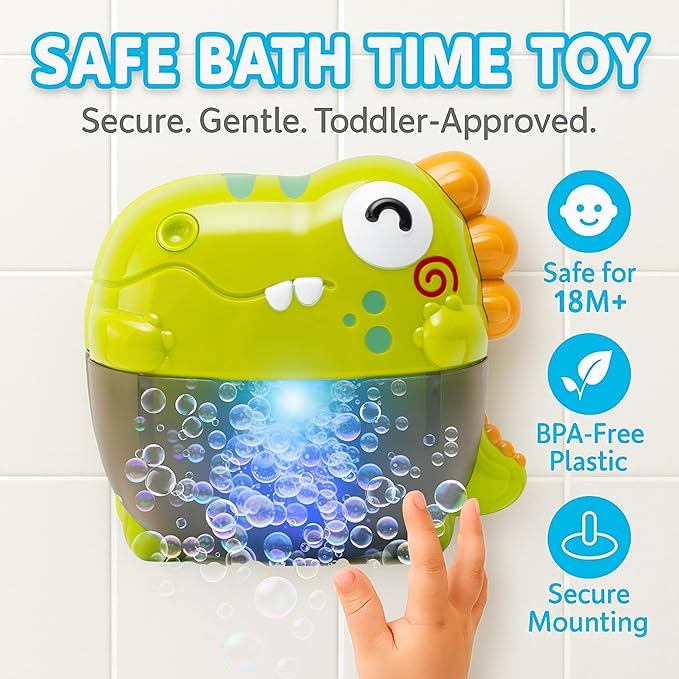 Bath Bubble Machine - Bubble Bath Maker with Lights & Music - Baby Bath Toys Bubble Maker for Bathtub - Dinosaur Toys for Kids 2-4, Strong Suction BPA Free-CubbioJoy