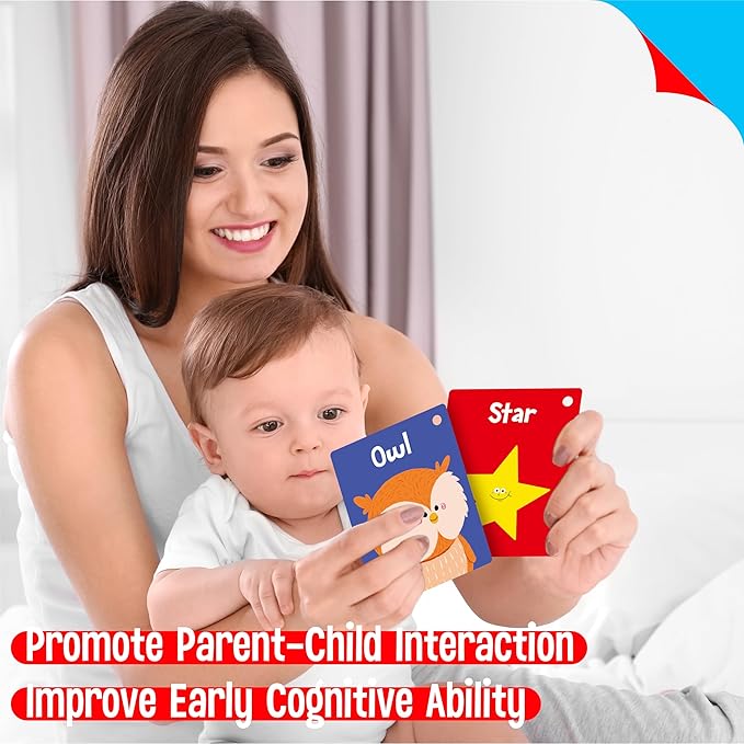 50 PCS First Word Flashcards, Double Sided Learning Cards Alphabet, Foods, Animals, Shapes, Colors, Vehicle, Body Parts with 2 Reclosable Rings, Learning Tool for Pre-K Kindergarten Toddlers-CubbioJoy