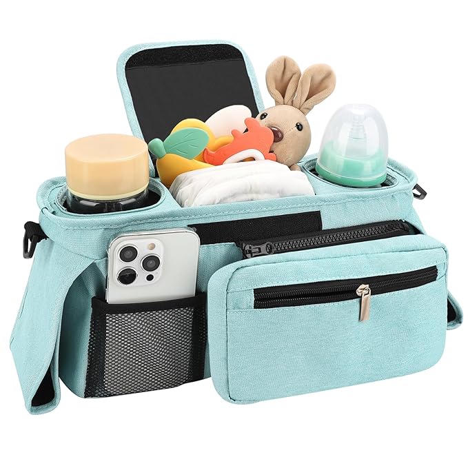 Accmor Universal Stroller Organizer with Insulated Cup Holder Detachable Phone Bag and Shoulder Strap,Stroller Bag Caddy Organizer Accessories Fits for Uppababy, Baby Jogger, Britax Strollers-CubbioJoy