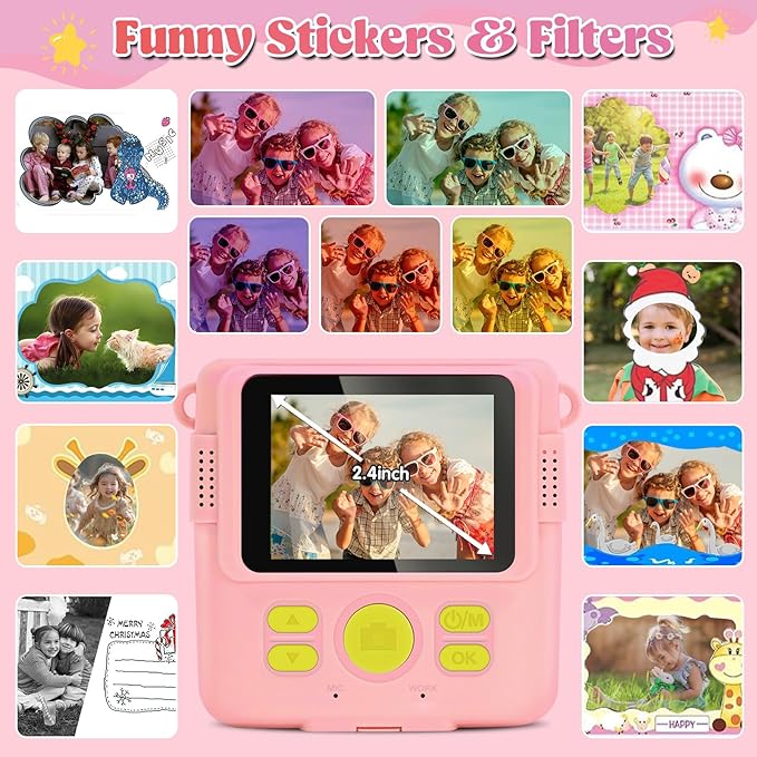 Instant Print Camera for Kids - 2.4 Inch Kids Camera Instant Print with Paper & 32G Card- Digital Children Toys as Christams Birthday Gifts for Girls Boys Age 3-12 - Pink-CubbioJoy