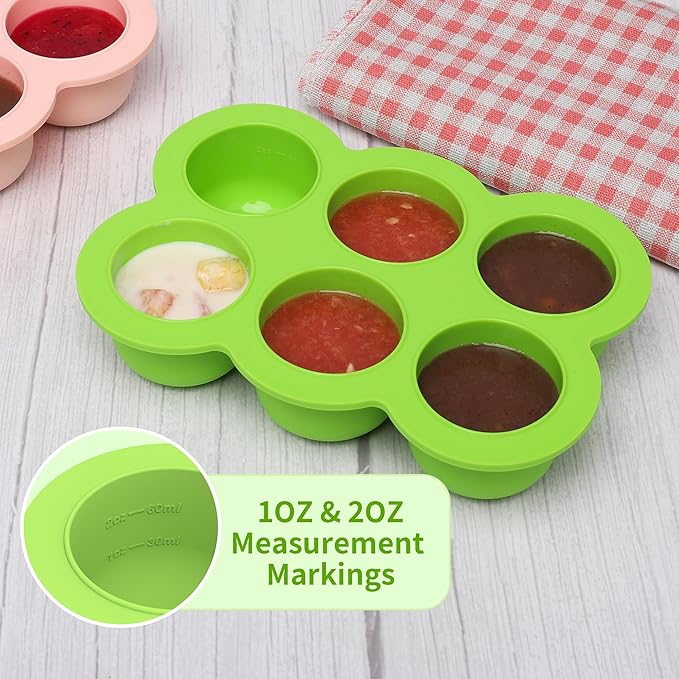 6x3oz Baby Food Freezer Tray with Clip on Lid Bright Green | Leakproof Freezer Molds Silicone Storage Container for Purees Fruits Vegetables-CubbioJoy