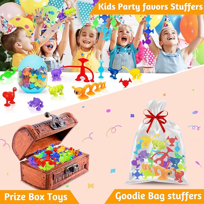 32 PCS Toddler Suction Cup Toys Kids Bath Toy 1-3 3-5 Party Favor Goody Prize Filler Stuffer Gifts for 2+ 3 4 5 6 Year Old Boy Girl Travel Sensory Fidget Window Water Table Toy with Eggshell Storage-CubbioJoy