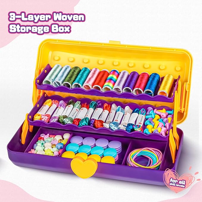 Cmiolacuna Friendship Bracelet Making Kit for Girls, 3-Layer Storage Box Arts and Crafts Bracelets Jewelry String Maker Kit Ages 8-12,Best Christmas Birthday Gift for Girls 6 7 8 9 10 11 12 Year Old-CubbioJoy