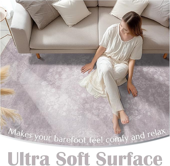 jinchan Vintage Floral 4x6 Area Rugs - Machine Washable Distressed Design Soft Ultra-Thin Low-Pile Non-Slip Carpet for Entryway Kitchen Bedroom Nursery Living Room Dining Room (4x6ft,Orchid)-CubbioJoy