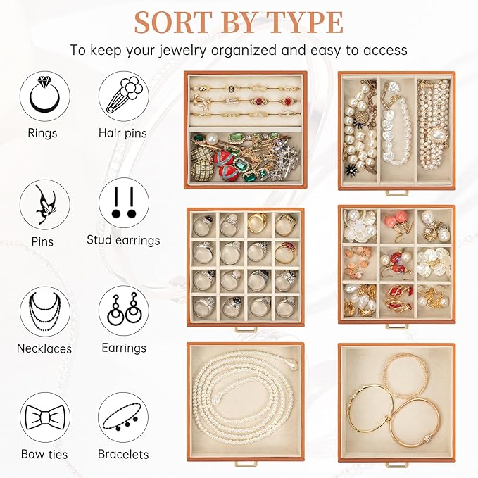 AKOZLIN Jewelry Box Organizer Functional Leather Jewelry Storage Case for Women Girls Ring Necklace Earring Bracelet Holder Organizer with Mirror-CubbioJoy