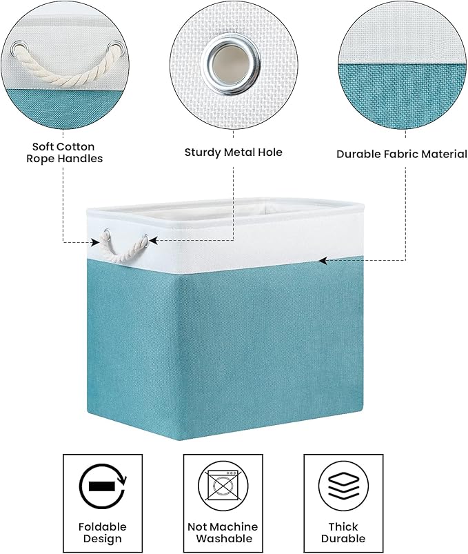Bidtakay Storage Baskets Extra Large 17x12x15 In Teal Blue Nursery Toy Baskets Fabric Long Shelf Baskets for Organizing Set of 2 Linen Closet Bins for Shelves Decorative Blanket Basket Living Room-CubbioJoy