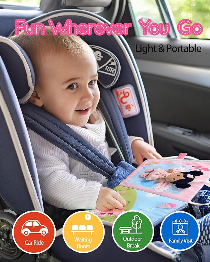 Interactive Sensory Soft Cloth Book, Educational Crinkle Quiet Activity Busy Book for Babies,Toddler Travel Toy Gift for 1-3 Year Old Boys and Girls (A Berry Special Day)-Tanned-CubbioJoy