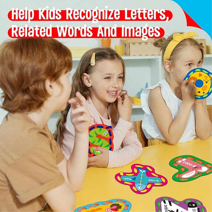 26PCS Alphabet Lacing Cards, Lowercase Letters Sewing Kit with 26 Double-Sided Cards and 26 Colorful Laces Alphabet Learning Toy Motor Skills Art Crafts for Toddlers, Kids, Students-CubbioJoy