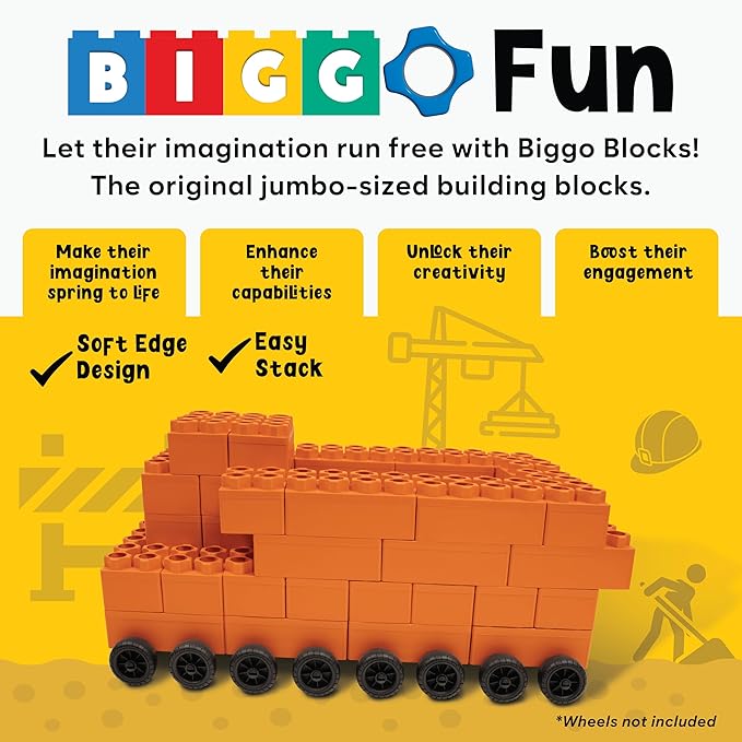 Big Blocks for Kids Ages 4-8 — Indoor & Outdoor Blocks Kids Games — Orange Large Building Blocks - 48 pc-CubbioJoy