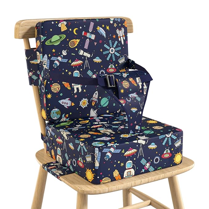 Booster Seat for Kitchen Chair with Backrest & 4 Adjustable Straps, Portable TPU Waterproof & Anti-Scratch Toddler Booster Seat for Dining Table, Non-Slip & Removable Booster SEat for Table-CubbioJoy