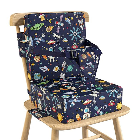 Booster Seat for Kitchen Chair with Backrest & 4 Adjustable Straps, Portable TPU Waterproof & Anti-Scratch Toddler Booster Seat for Dining Table, Non-Slip & Removable Booster SEat for Table-CubbioJoy