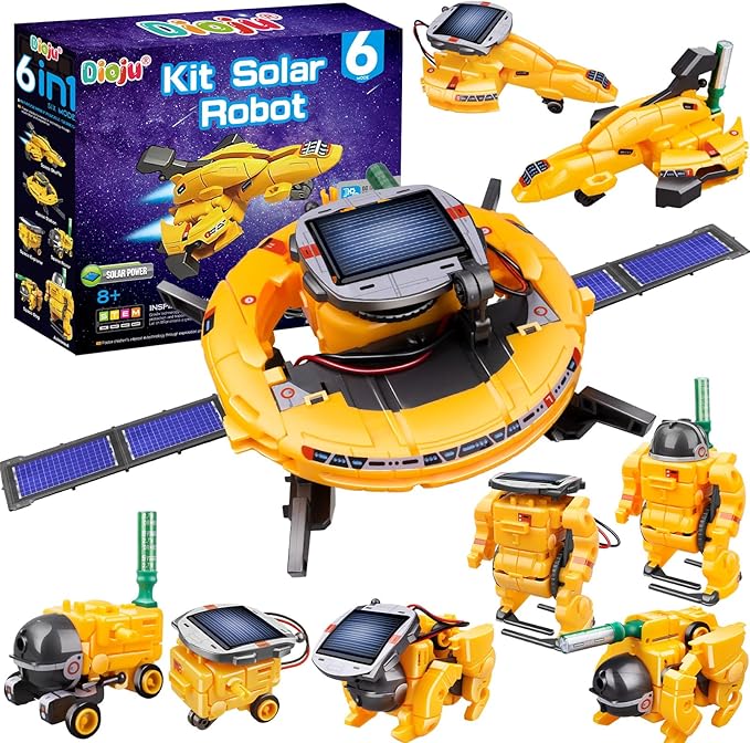 6-in-1 Solar Robot Toys for Ages 8 9 10 11 12 Year Old Boys Girls, STEM Science Kits for Kids Age 8-12, Building Experiments Robotics Kit STEM Projects for Kid Christmas Birthday Gifts (Yellow)-CubbioJoy
