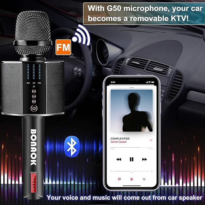 BONAOK Karaoke Microphone, Portable Wireless Bluetooth Karaoke Mic for Adults&Kids Car Home Outdoor Party, Karaoke Machine for PC/All Smartphone G50 Black 2025-CubbioJoy