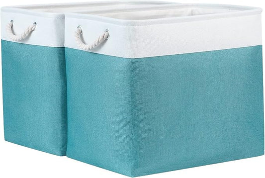 Bidtakay Storage Baskets Extra Large 17x12x15 In Teal Blue Nursery Toy Baskets Fabric Long Shelf Baskets for Organizing Set of 2 Linen Closet Bins for Shelves Decorative Blanket Basket Living Room-CubbioJoy