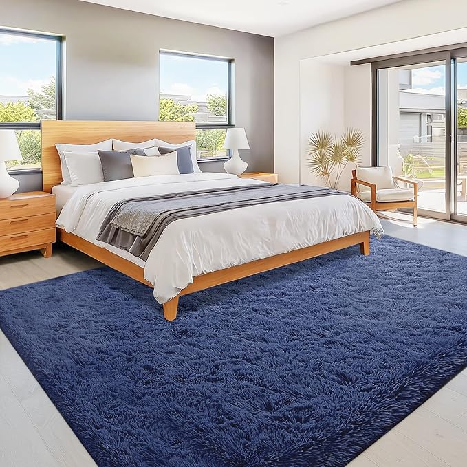 8x10 Area Rug for Living Room: Fluffy Shag Soft Washable Rugs Large Fuzzy Plush Indoor Carpet for Bedroom Nursery Playroom Kids Girls Boys Room (Navy Blue, 8'x10')-CubbioJoy
