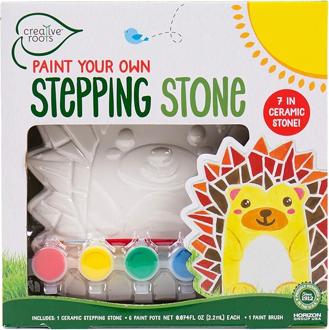 Creative Roots Mosaic Hedgehog Stepping Stone, Includes 7-Inch Ceramic Stone & 6 Vibrant Paints, DIY Garden Stepping Stone Kit for Kids Ages 6+-CubbioJoy