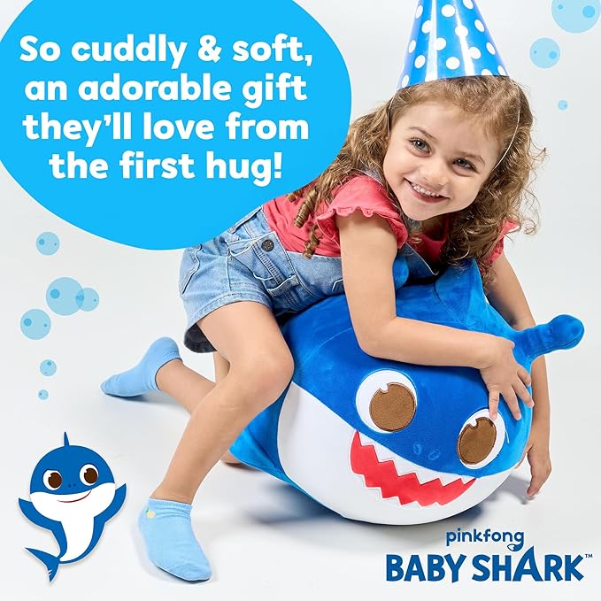 JITTERYGIT Baby Shark Bouncy Animal Plush - Daddy Shark Official Nickelodeon Music & Sing Toy - Christmas & Birthday Gifts for Kids & Toddlers (Boys & Girls) Ages 2-4 Years Old (Blue)-CubbioJoy