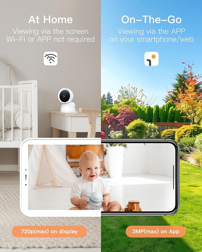 ARENTI Baby Monitor with 2 Cameras, 2K/3MP WiFi 6 Camera and Audio, 5-inch Wireless Screen, Smartphone App, Super Night Vision, Crying Detection, Auto Tracking, Temp&Humidity Sensor (D3 Set)-CubbioJoy