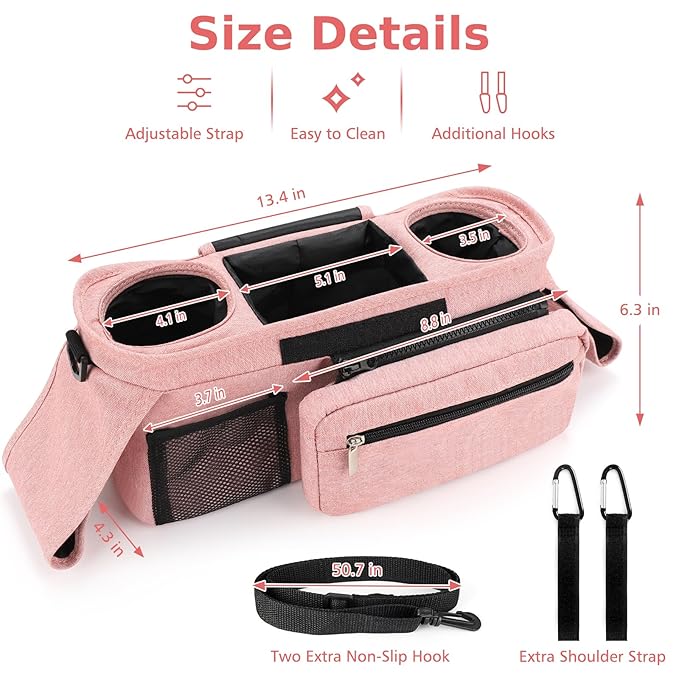 Accmor Universal Stroller Organizer with Insulated Cup Holder Detachable Phone Bag and Shoulder Strap, Stroller Bag Caddy Organizer Accessories Fits for Uppababy, Baby Jogger, Britax Strollers-CubbioJoy