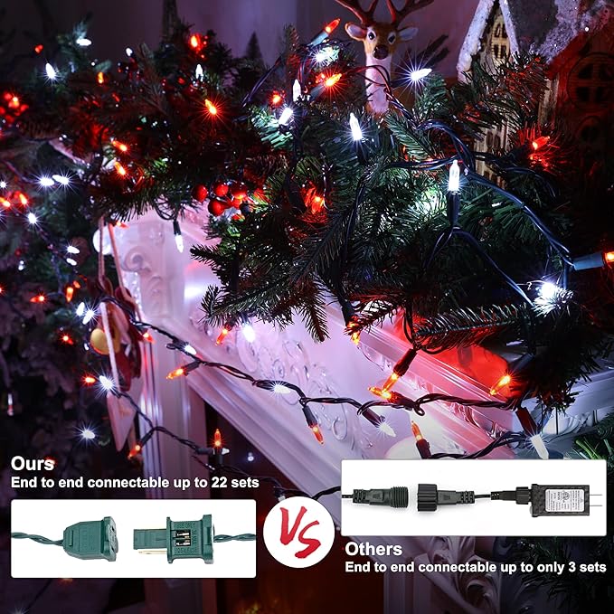 Brizled Red & White Christmas Lights, 33ft 100 LED Christmas Tree Lights, 120V UL Listed Mini String Lights Connectable, Plugin LED Xmas Lights, Indoor Christmas Lights for Outdoor Party Home Decor-CubbioJoy