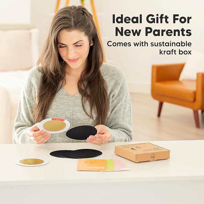 2-Pack Round Inkless Baby Hand and Footprint Kit - Mess Free Ink Pad for Newborn Keepsake, Dog Nose & Paw Print Kit, Clean Touch Ink Pad for Baby Hand & Footprints, Ideal New Mom Gifts (Gold)-CubbioJoy