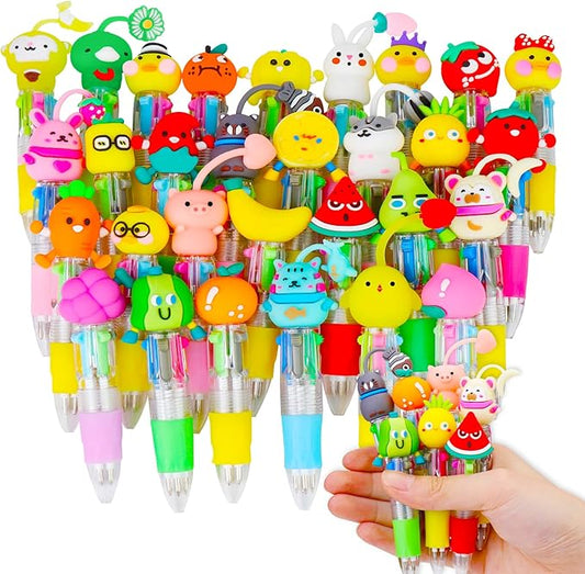 30Pcs Mini Multicolor Pens in One 4-in-1 Cute Pens Bulk for Kids, Ballpoint Pen for Birthdays and Children's Parties, Fun Gifts Assorted Ink Kawaii Pen(Fruits and Animals)-CubbioJoy