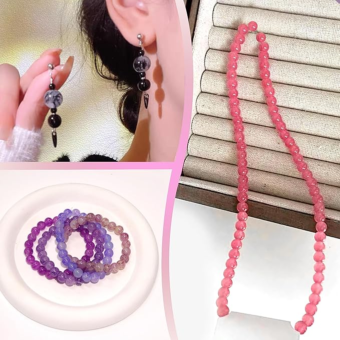 JULIMAIDONG 8mm Glass Beads for Bracelets 2100pcs, 48 Colors Round Crystal Glass Bracelet Making Kit for Jewelry Making Kits Bead DIY Crafts with Spacer Charms Accessories (48Color(Solid+Printing)-CubbioJoy