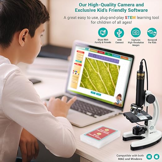 AmScope - M40-K-MDM35 IQCREW by 120X – 1200X Kid’s 85+ Piece Premium Microscope STEM Kit with Color Camera, Interactive Kid’s Friendly Software, Prepared and Blank Slides and More-CubbioJoy