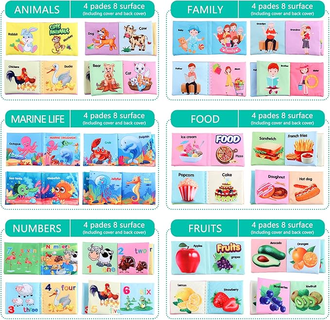Baby Books, Soft Baby Book,Cloth Baby Books,Baby Books 0-6 Months, Cloth Baby Books,Infant Books,Soft Books for Babies,Best Baby Books, Pack of 6 Books for Baby,Size: 4x4 inch,Soft Baby Book-CubbioJoy