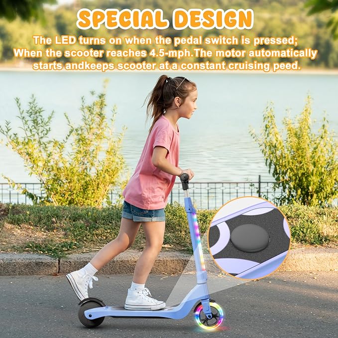CBD Electric Scooter for Kids, 6 Mph Top Speed, Up to 5 Miles Range, 5.3" Solid Tires Wheel and Front Light, Kick Scooter Adjustable Height for Kids Age 6-12-CubbioJoy